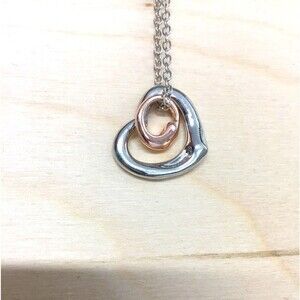 NWOT Silver Tone Chain Necklace w/ Silver Heart & Rose Gold Pendants